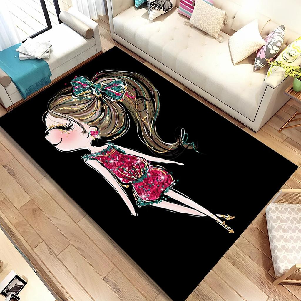 Cute Ballet Girl Ballerina Fairy Cartoon Area Rug,Carpet for Living Room Bedroom Sofa Doormat Decoration, Kid Non-slip Floor Mat