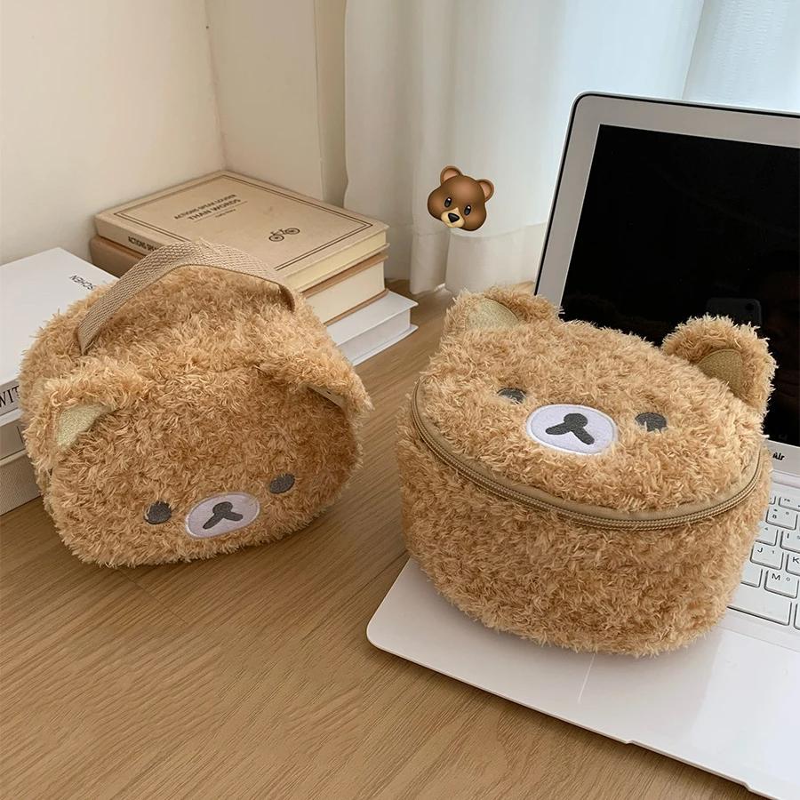 Kawaii Cartoon Bear Plush Makeup Organizer Storage Bag Cute Vanity Cosmetic Bags Beauty Case