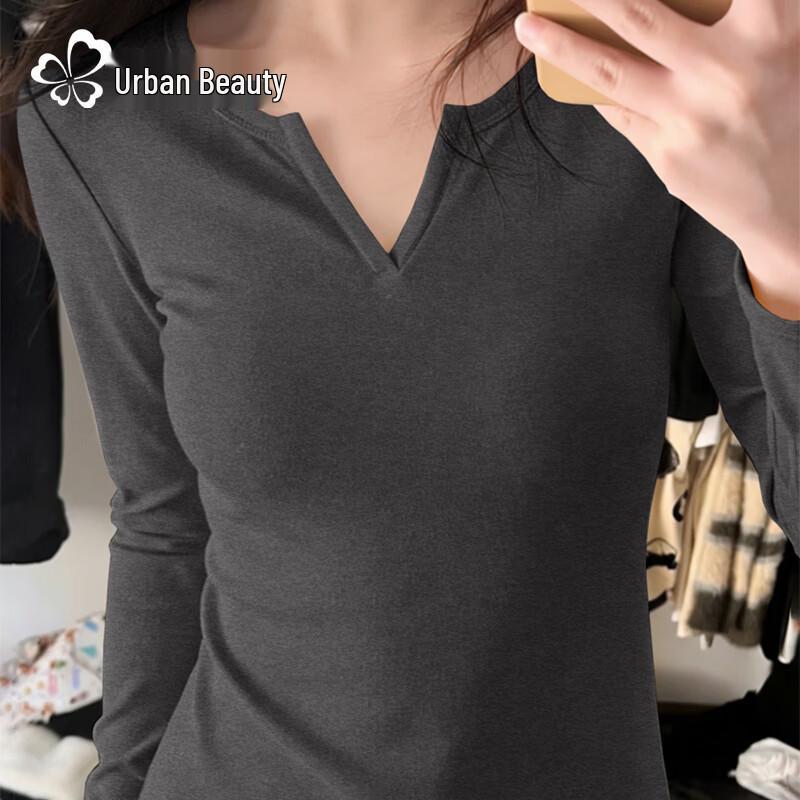 

Городская леди футболка с V-образным вырезом и длинным рукавом L