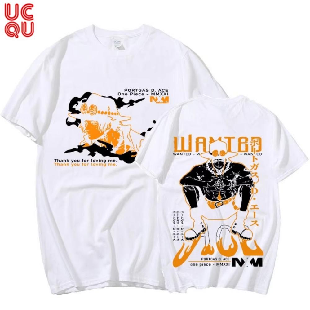 One Piece 2026 New Hot Portgas D Ace Unisex Pure Cotton Tshirt Summer Anime Doublesided Printed Parentchild Shirt