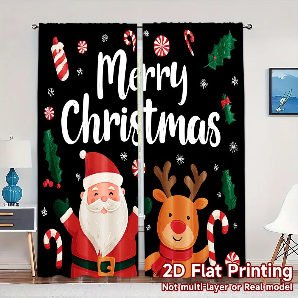 

2D Flat Printing JIT 2pcs Curtains (Without Rod) Festive Cheer(3) Print Popular Curtains Polyester Easy Install Curtains 100*130 Rod Pocket 1pcs
