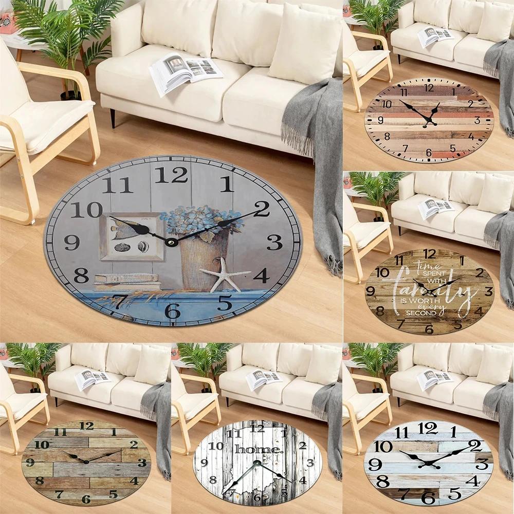 Clock Print Round Carpet Soft Circle Area Rug Non-Slip Living Room Coffee Table Sofa Floor Mat Bedroom Hanging Basket Chair Mats