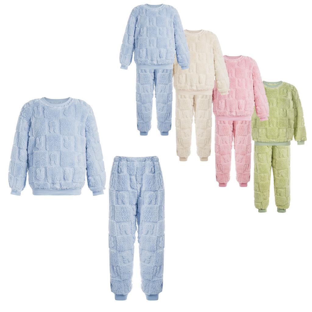 Children's Girls Boys Pyjamas Soft Loungewear Sleepwear Winter Warm Long Sleeve Tops with Pants Leisure Suit