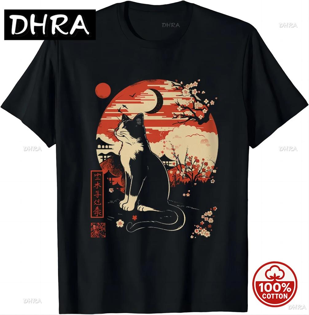 Cute Anime Cat Japanese Retro Fun Cat Pattern T-shirt Y2K T-shirt Unisex T-shirt Soft Summer Streetwear Graphic Tee Personality