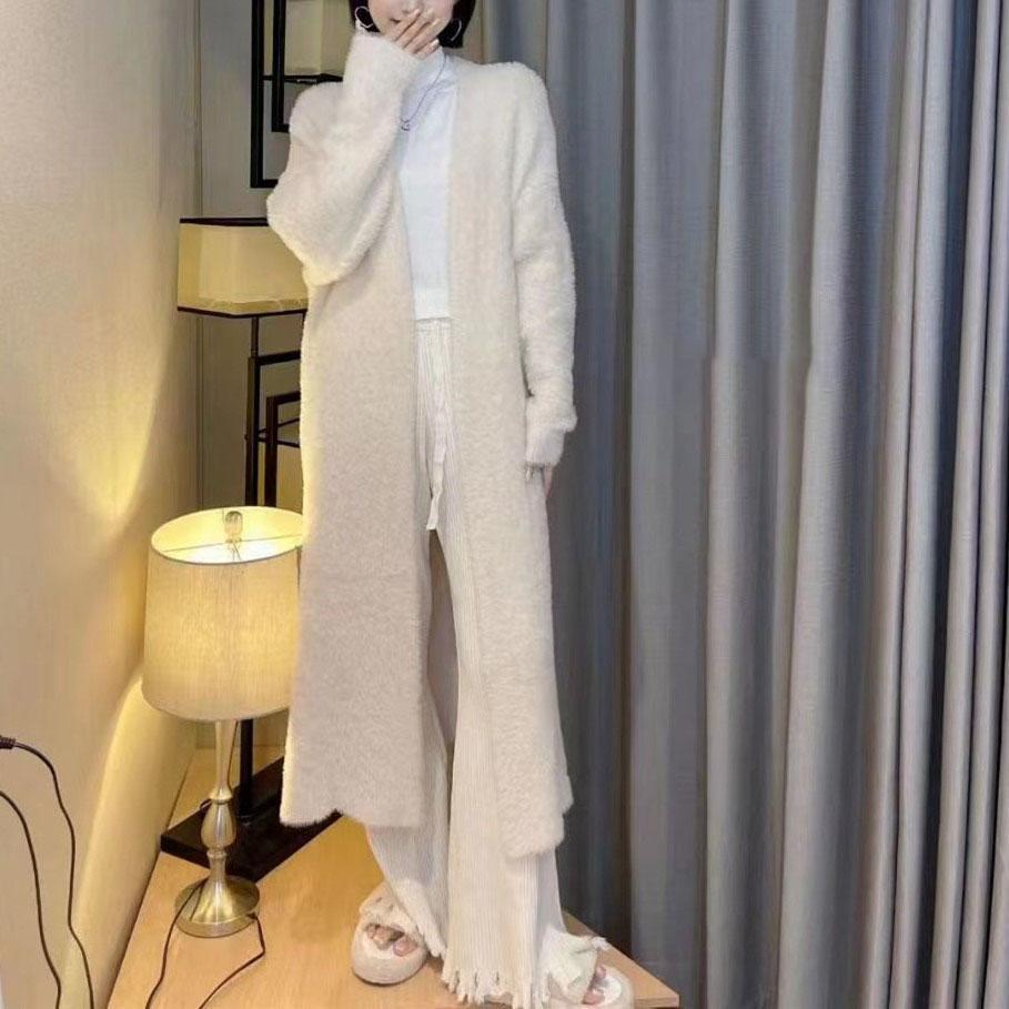 

Длинный свитер выше колена кардиган женский осень и зима ленивый стиль свободный толстый свитер пальто женский XS белый