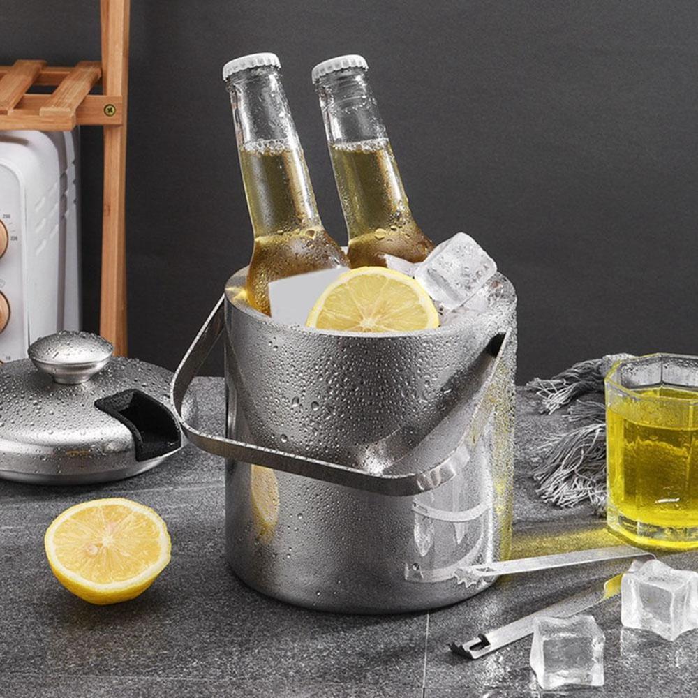 Kitchen Double Walled Wine Beer Bar Ice Bucket Ice Cube Container With Tongs And Lid Cooler