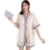 Pajamas Women's Summer Bubble Cotton V-Neck Large Size Thin Short Sleeve Cute Small Flower Comfortable Crepe Girl Loungewear Set