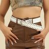 White PU Leather Punk Women's Belt Gothic Retro Hip Hop y2k Girls' Girdle Simple Design Rivet Needle Buckle Black Waistband