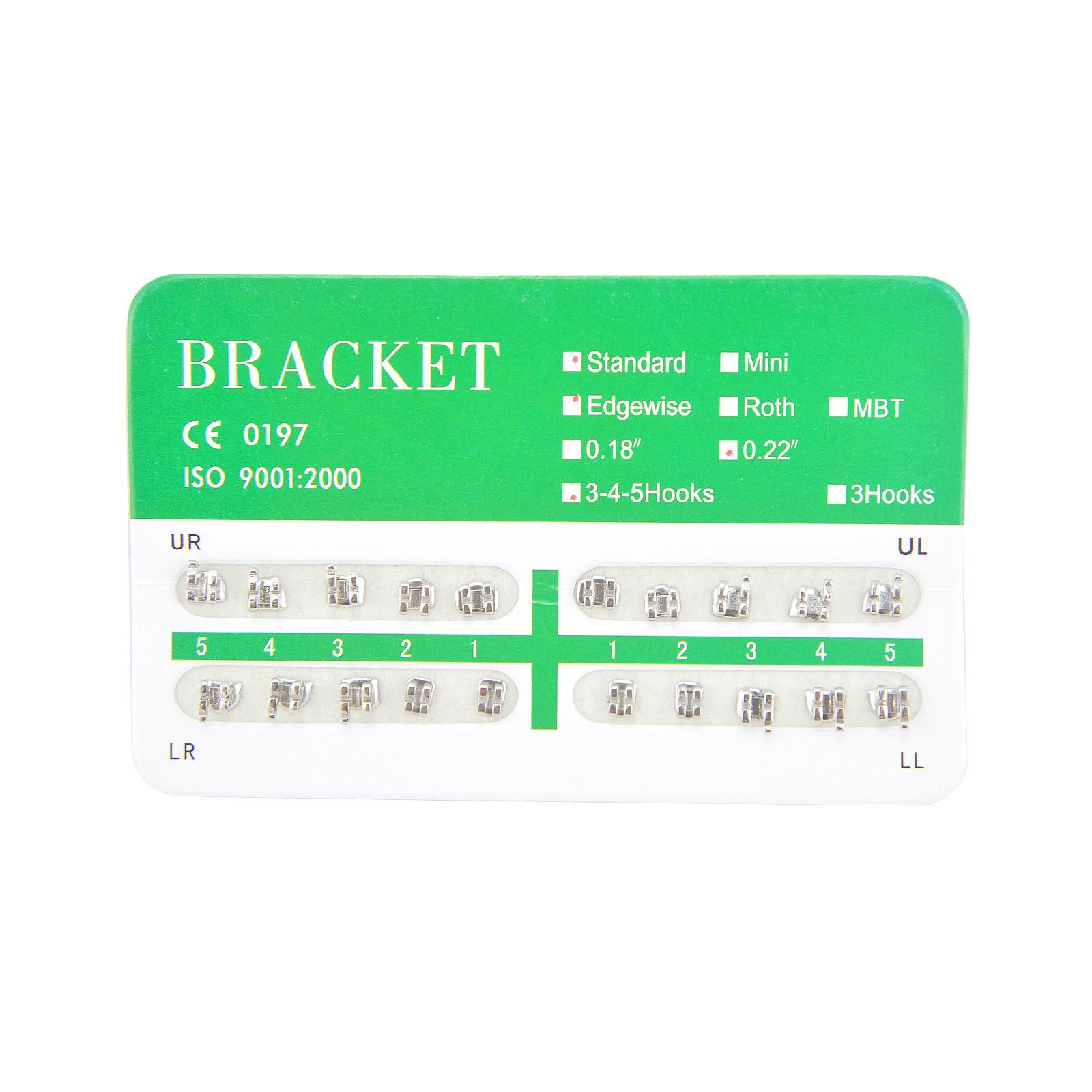 

100 шт./5 упак., стоматологические ортодонтические кронштейны, стандартные по краям 022, 3-4-5 крючки