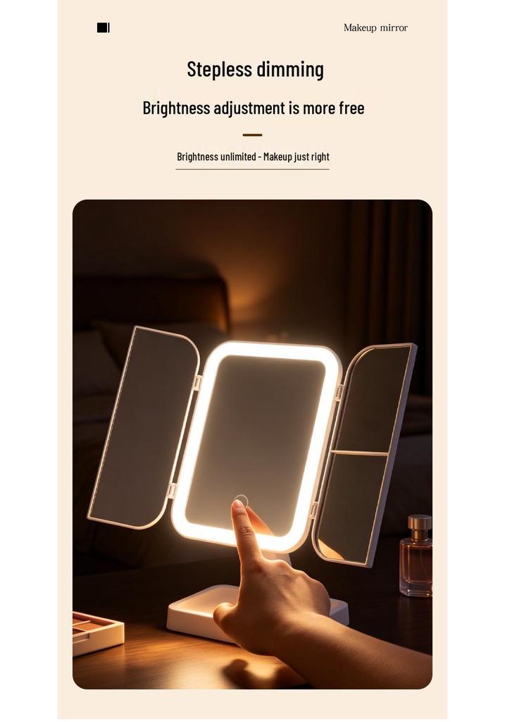 Smart LED Tri-Fold Makeup Mirror with 360° Rotation and Light