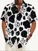 Men's Folded Collar Short Sleeve Shirt 3D Print Black and White Cow Spot Cartoon Pattern Fun Casual Top