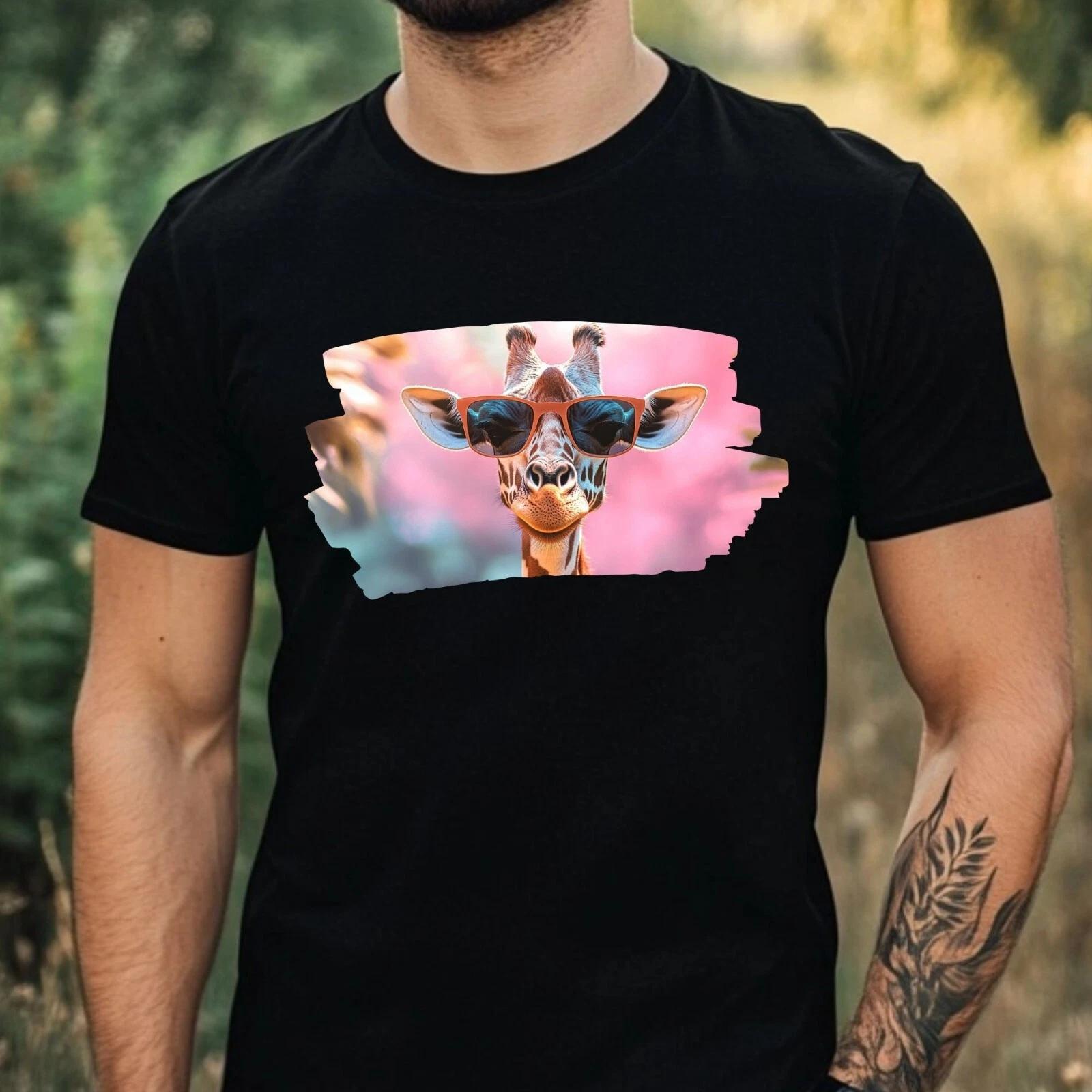 T-Shirt Herren Giraffe mit Sonnenbrille Motiv Baumwolle Größe XS bis 5XL XXXXL