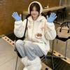 Womens Oversized Fleece Hooded Coat With Fair Isle Winter Warm Thick Outwear Home Or Street Wear