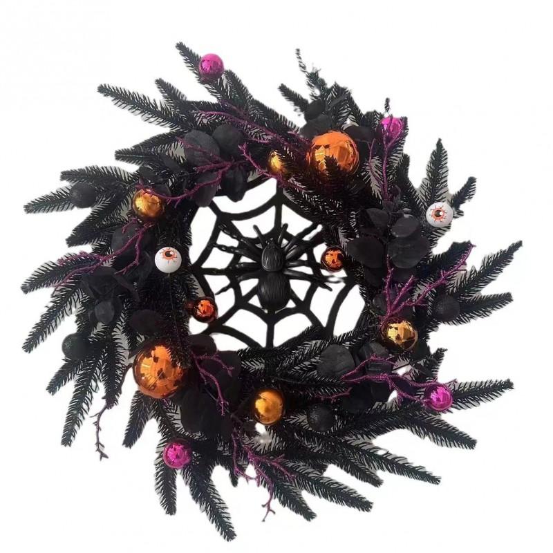 Halloween Decorative Wreath With Plastic Skull Spider Pumpkin Home Party Door Wall Decoration