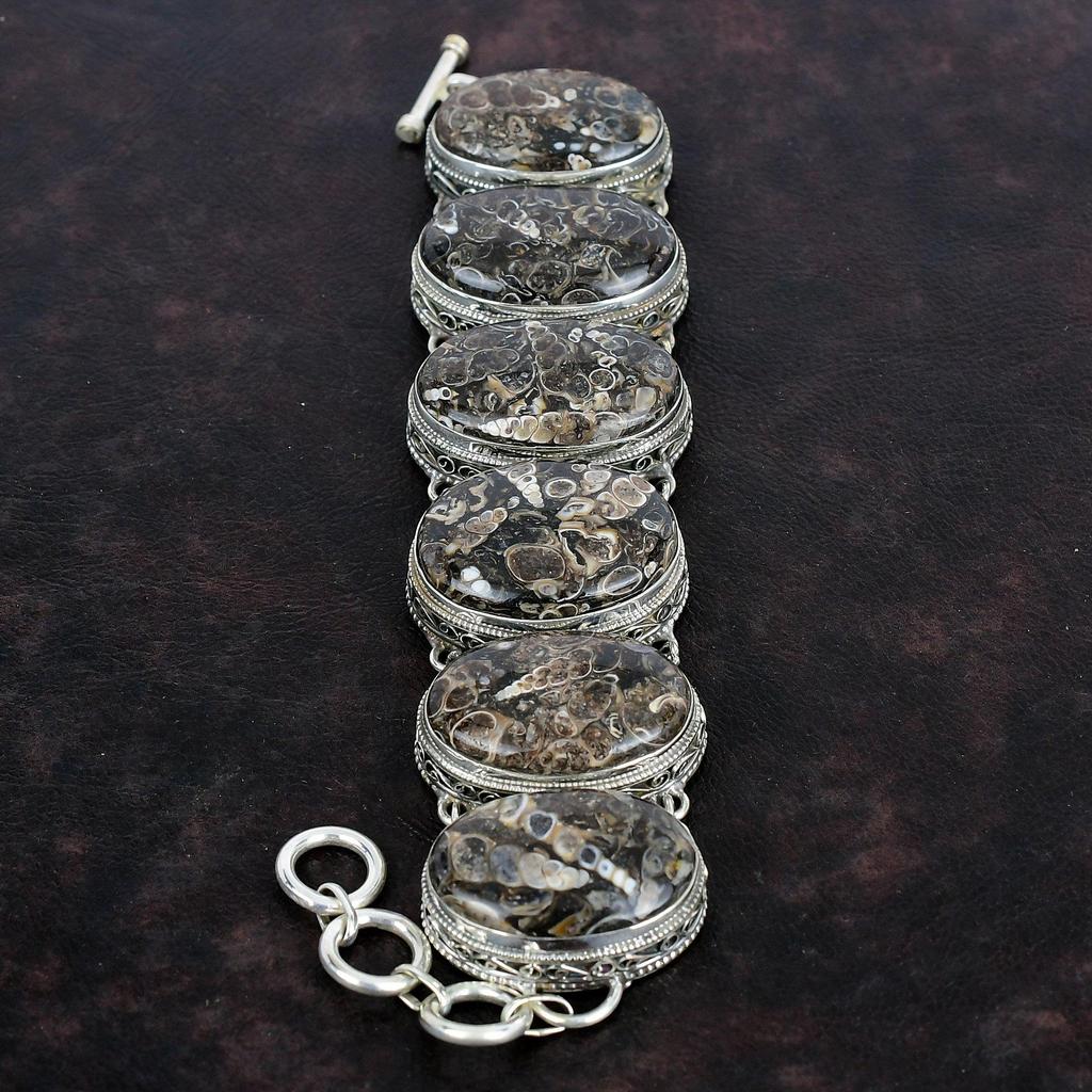 Turritella Agate Gemstone Bracelet Antique Vintage Bracelet 925 Sterling Silver Bracelet Handmade Adjustable Chain Bracelet Gifts For Friend