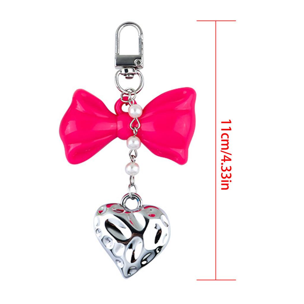 Chic Ripple Heart Bow Keychain Accessory Heart Wave Bowknot Keychain Pendant Elegant Keyrings for Daily and Party Use