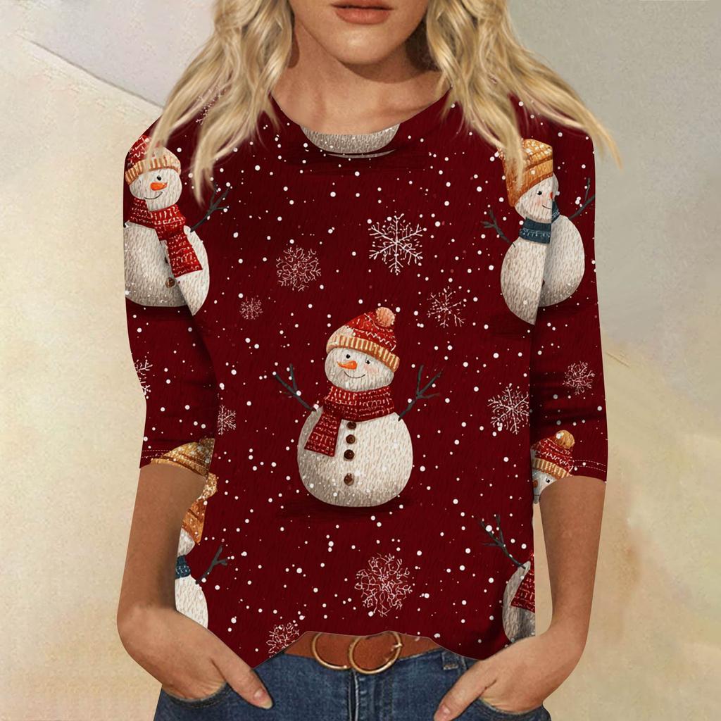 Women's Fashionable Casual Three-Quarter Sleeve Halloween Print Round Neck Top