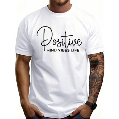 European Size Men'S Graphic T-Shirt - Breathable Soft Lightweight - Positive Mind Vibes Life - Retro Funny Graphic Casual Short Sleeve Summer Top