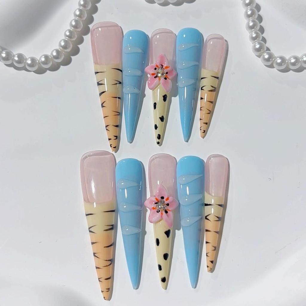 Handmade Super Long Pointed French Fake Nails – Hot Selling Detachable Nail Art