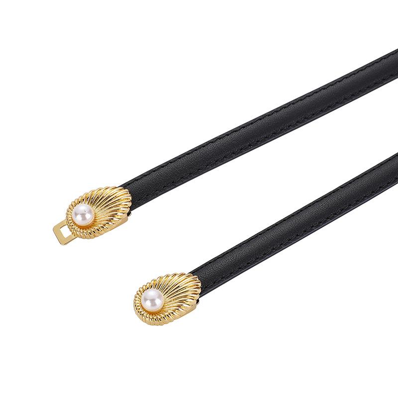 Pearl buckle adjustable women's genuine leather belt - versatile dress & jacket top grain cowhide slim belt
