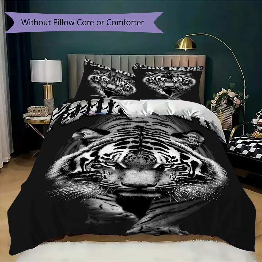 Custom Name Tiger Fantasy Universe Bedding,Quilt Set Quilt Cover Pillowcase Home Birthday Gift(1 * Duvet Cover + 2 * Pillowcase, Without Core)_lx
