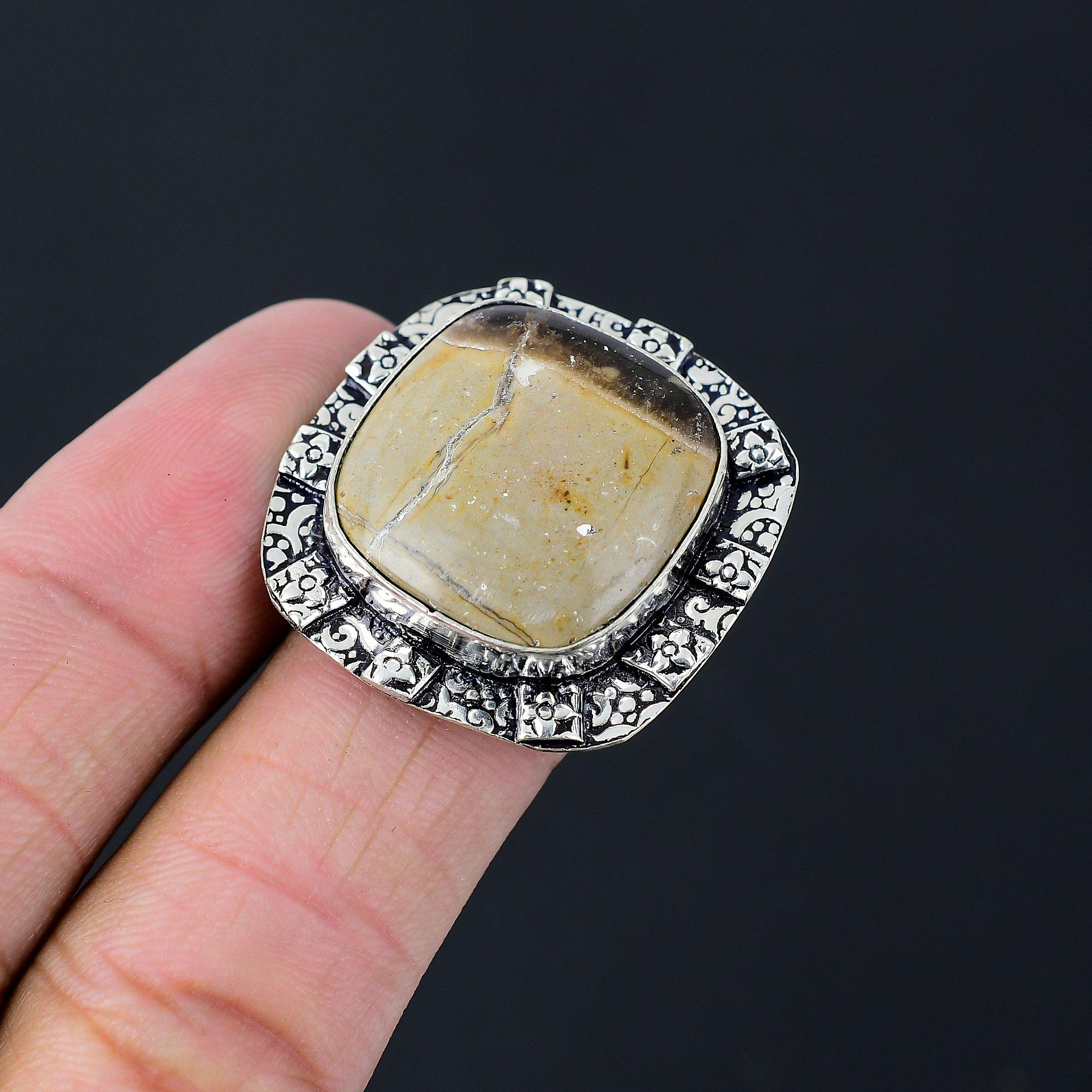 Natural Septarian Gemstone 925 Silver Multi Stone Ring Size 8.5 For Women 8.5