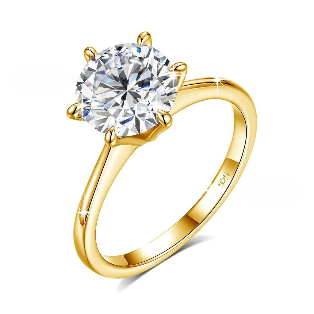 Simple Sterling Silver Classic Rings for Women Six Claw Lab Diamond Ring Woman's Wedding Ring Engagement Jewelry