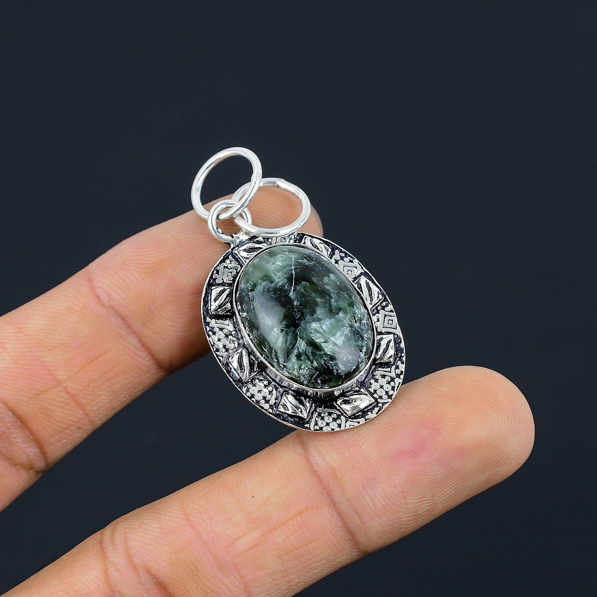 

Натуральный Серафинит Ювелирные изделия из драгоценных камней Подвеска из стерлингового серебра 925 пробы для девочек