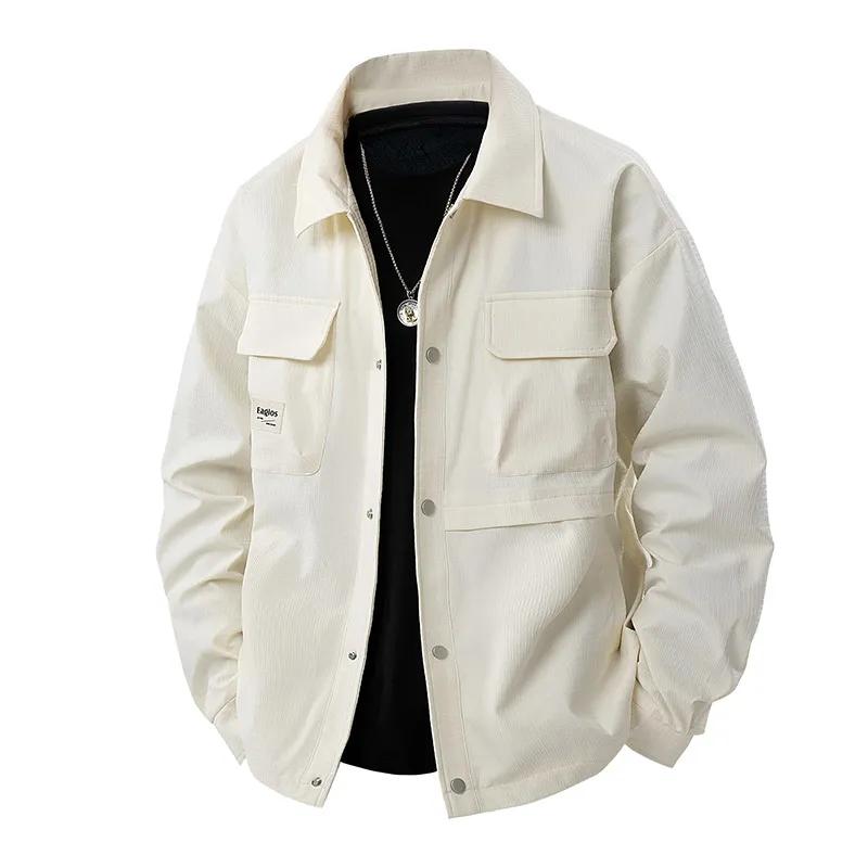 Men Spring and Fall Casual Big Size Plus Cargo Jacket  Youth Handsome Lapel Windbreaker