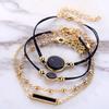 Boho Round Marble Charm Bracelet Set For Women Geometric Black String Rope Chain Bangle Female Bohemian Jewelry Gift
