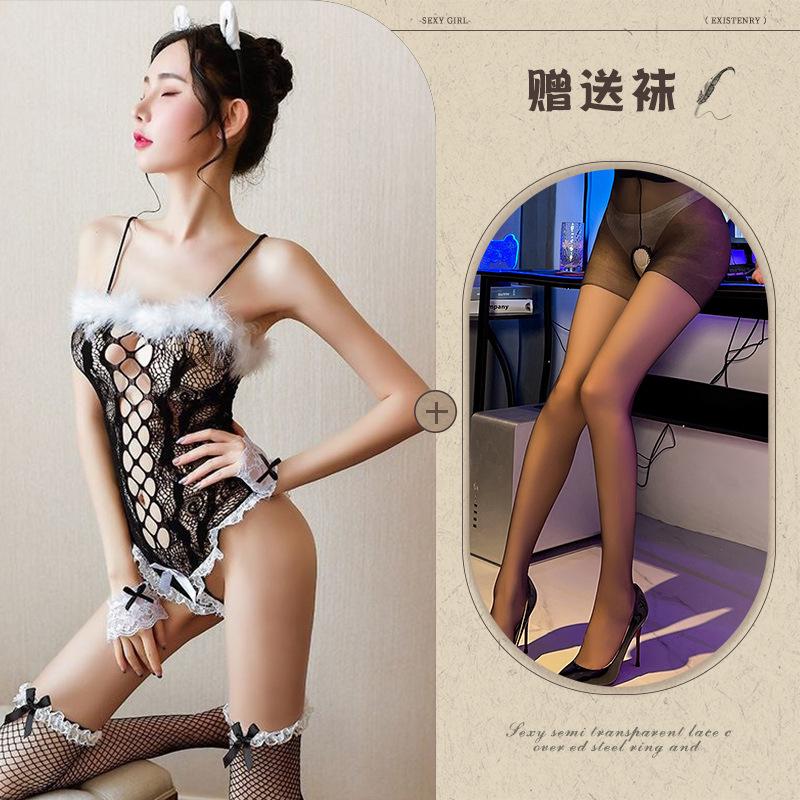 New Sexy Lingerie Sexy Cute Rabbit One-piece Shoulder Mesh Suit Temptation Suit