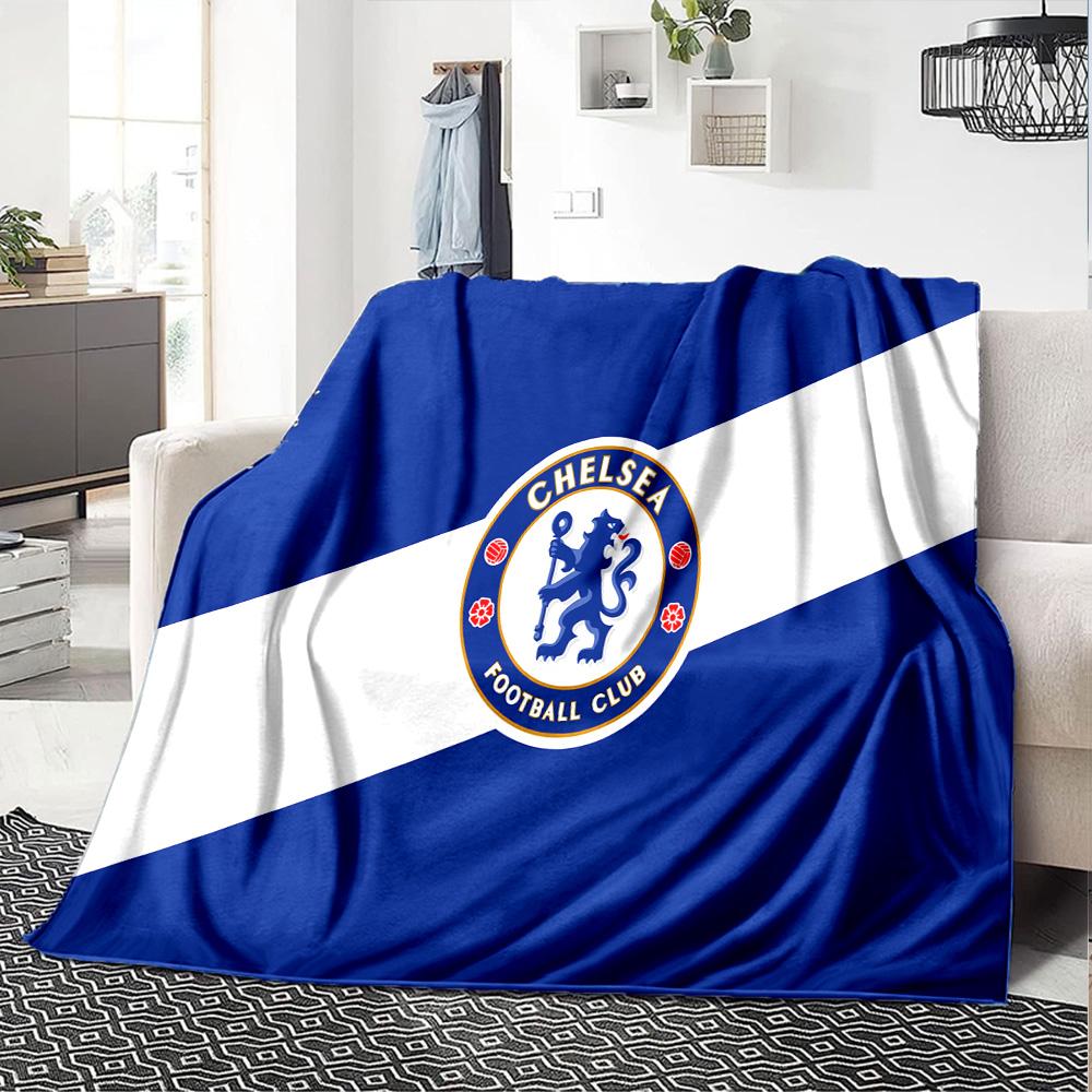 Chelsea Football Club Crest Flannel Blanket, Soft Polyester, Modern Design, All-Season for Camping, Travel, Gifts for holidays or birthdays
