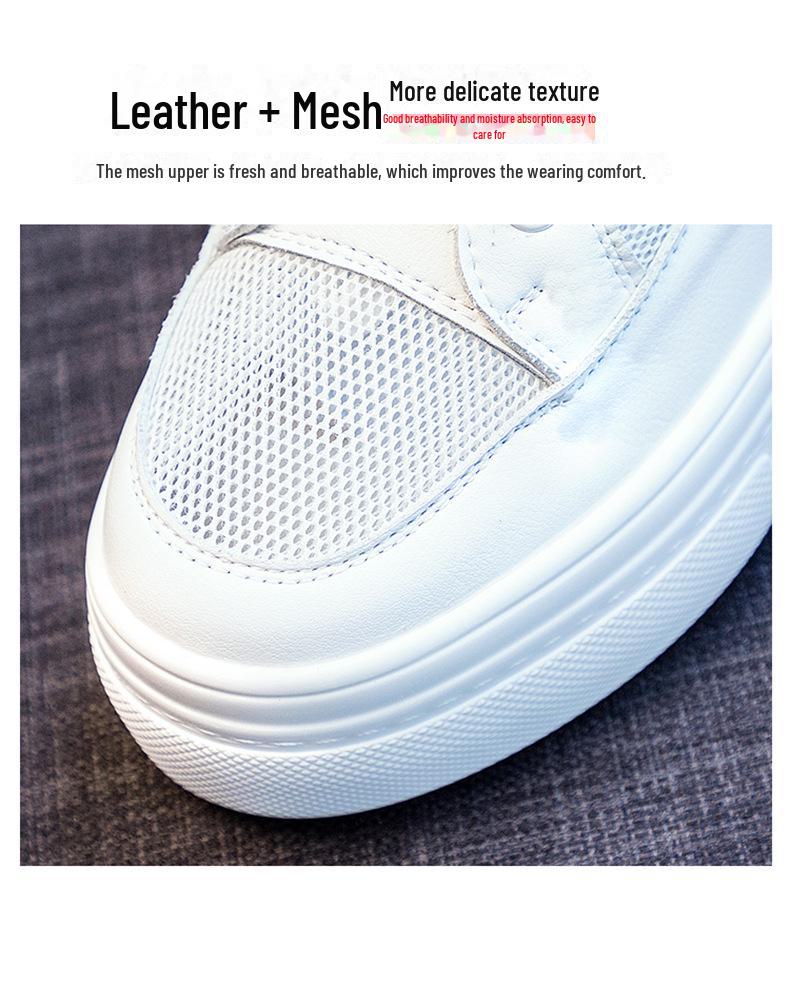 2024 Women's Genuine Leather Low-Top Autumn Sandals - Breathable, Thick-Soled, White Platform Shoes with Inner Height Boost.