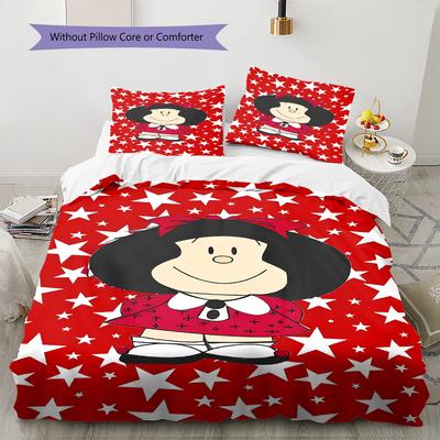 Mafalda Muster Bettwäsche, Steppbett Set Bettbezug Kissenbezug Zuhause Geburtstagsgeschenk (1 Bettbezug + 2 Kissenbezüge, ohne Füllung)