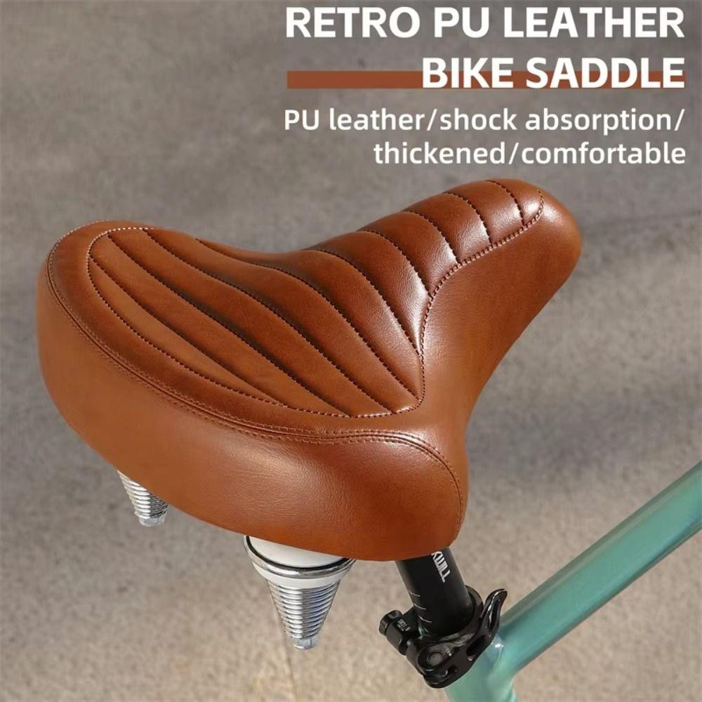 MTB Spring Bicycle Seat Cushion Leather Retro Mountain Bike Seat Bicycle Saddle  Replacement