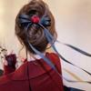 Mädchen Haarspange Glatte Kanten Abgerundeter Greifclip Satinstoff Langes Band Schleife Rose Blume Dekor Dutt Zöpfe Spange Haaraccessoire