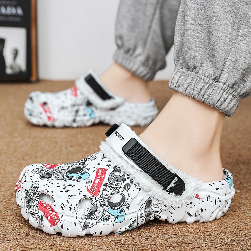 Módní unisexové zimní pánské pantofle pro dospělé, klasické podšité dřeváky, voděodolné kuchařské boty, sametové pantofle pro páry, ležérní teplé boty