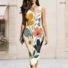 Women Plus Size Sleeveless Vest Midi Dress With Metal Ring Decorative On Left Neckline