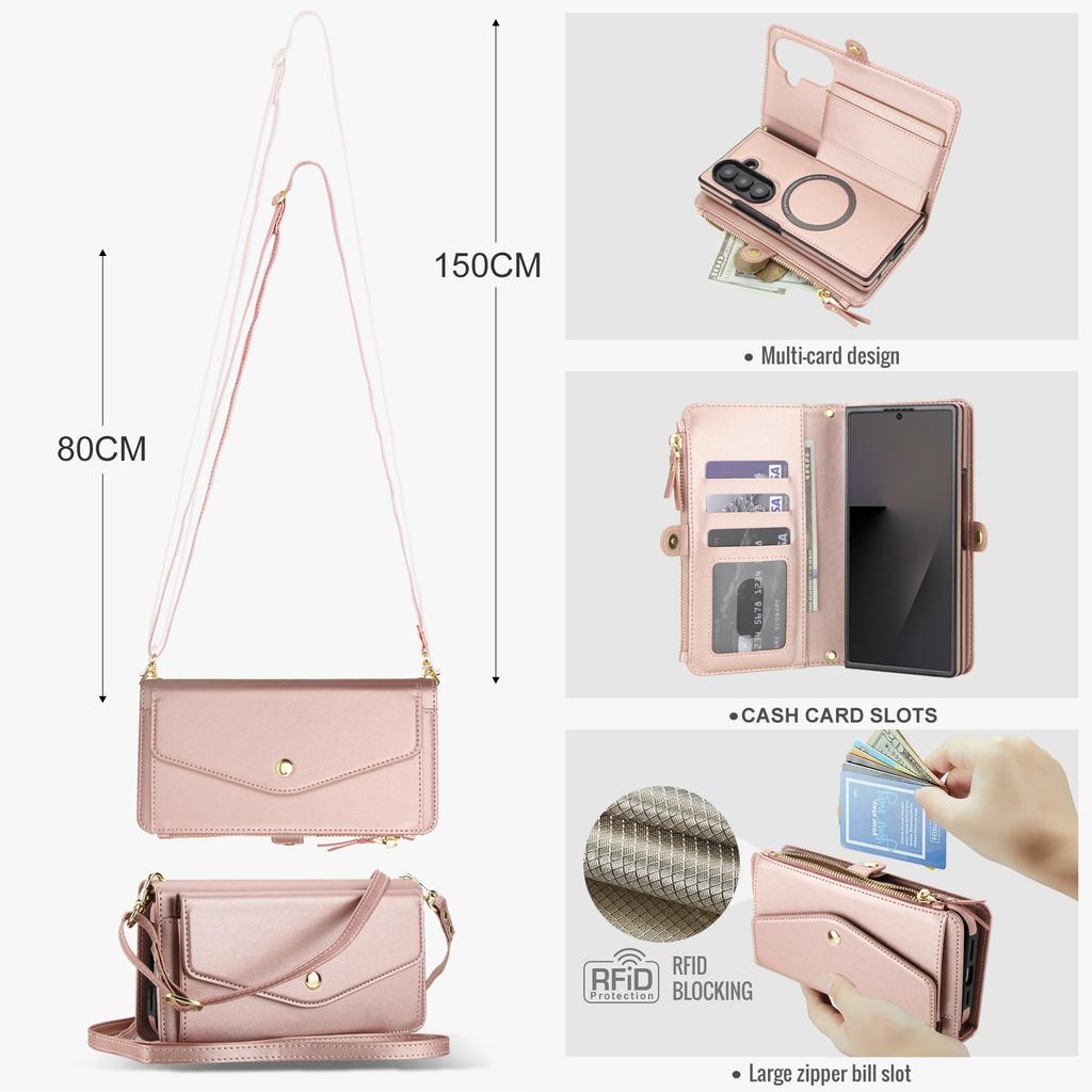 Fashion Crossbody Leather Phone Case for Samsung Z Fold 7 6 5 Multi-functional All-in-One Card Holder Shockproof Portable Cover