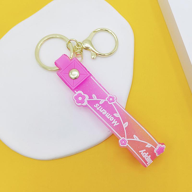 Transparent Pvc Soft Rubber Rope Keychain English Small Flower Jelly Color Plum Blossom Candy Color Drop Adhesive Wristband