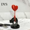 Solid Texture Cat Statue Floating Heart Balloon Figurine 3D Printed Cute Black Desk Accessory Romantic Desktop Ornament for Living Room Bedroom