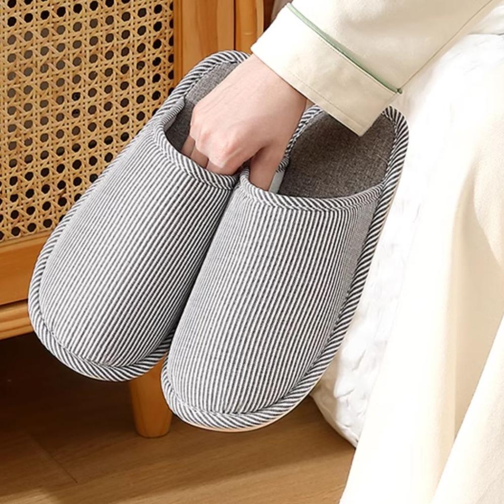 Warm Plush Cotton Slippers for Home Indoor Non-slip Linen Flats Spring and Autumn Couple House Slides