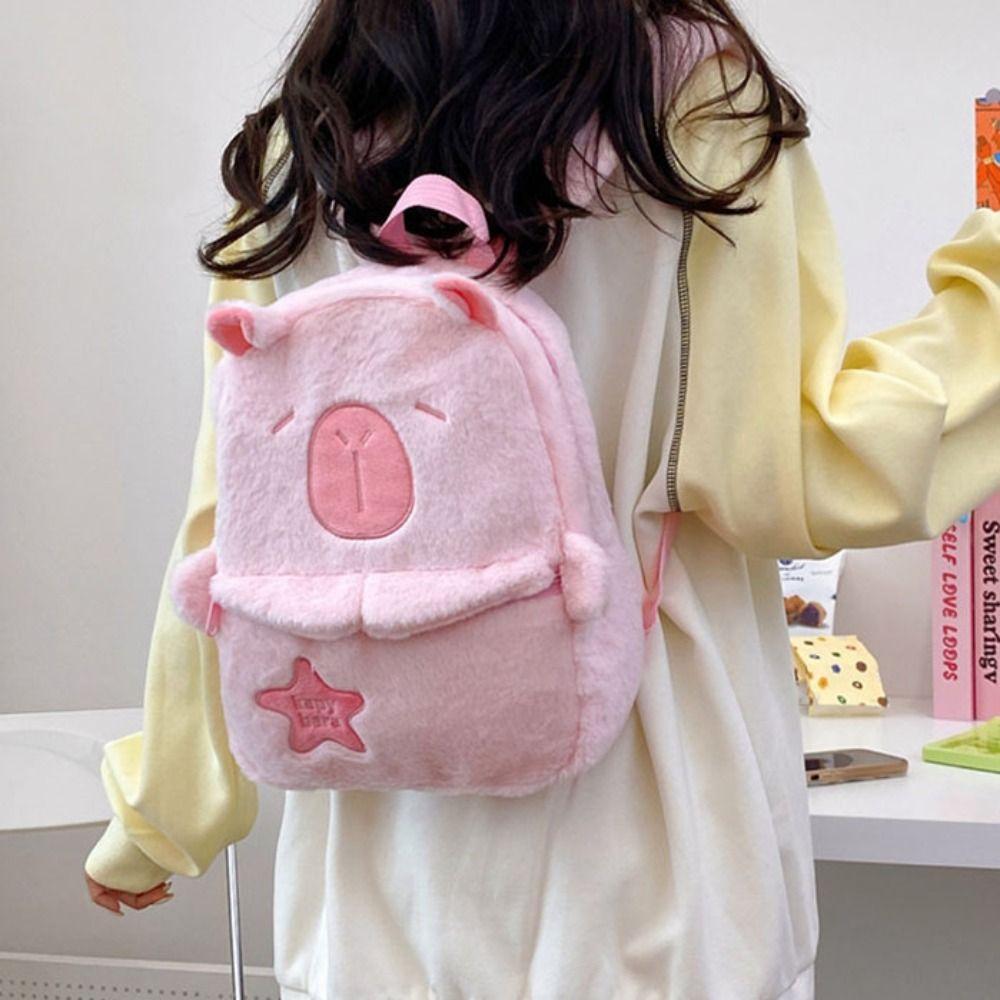 Large Capacity Capybara Plush Backpack Kawaii Students Book Bag Cute Shoulder Bag Travel