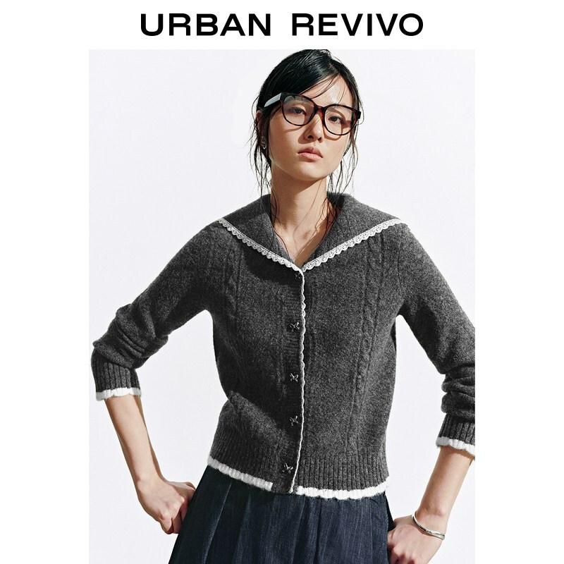 UR2026 Women s Color-block Lace Bow Knit Cardigan M