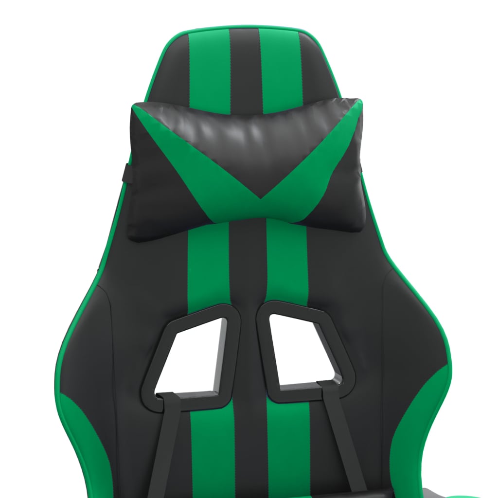 Gaming Chair with Footrest Black and Green PU Leather