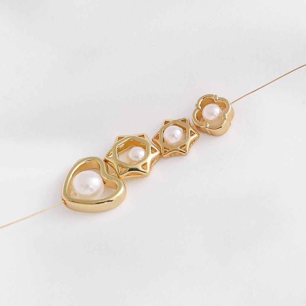 Six-pointed Star Bead Ring Peach Heart Beads Jewelry Spacer Beads 14kGold-plated Accessories DIY Handmade 1pc