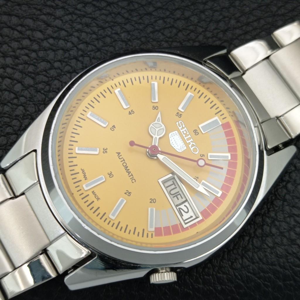 VINTAGE REFURBISHED SEIKO 5 AUTOMATIC JAPAN MENS YELLOW DIAL WATCH a446146-1