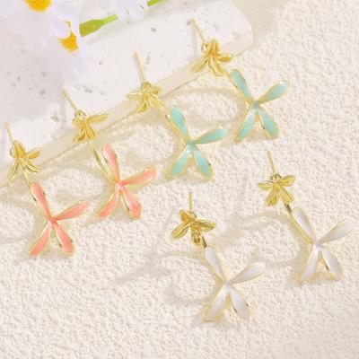 1 Pair Stud Earrings Double-Layered Three-Dimensional Flower Design Enamel Gardenia Petal Shape Women Drop Earrings Jewelry Accessories