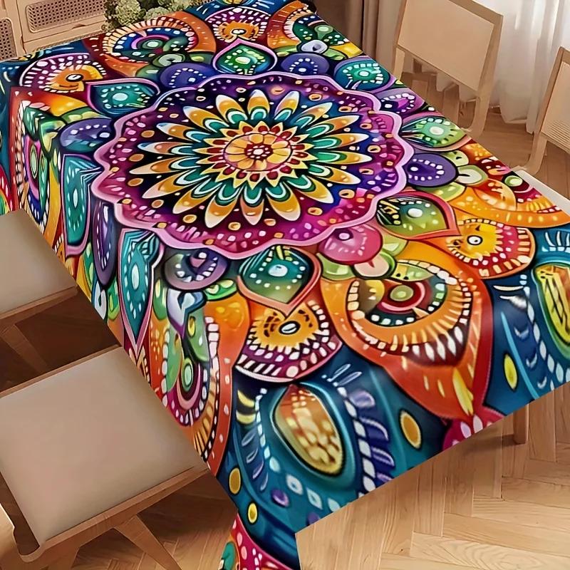 1pc Bohemian Style Tablecloth Multicolor Mandala Floral Print Table Cover For Dining Room Kitchen Party Decorative Dustproof Du