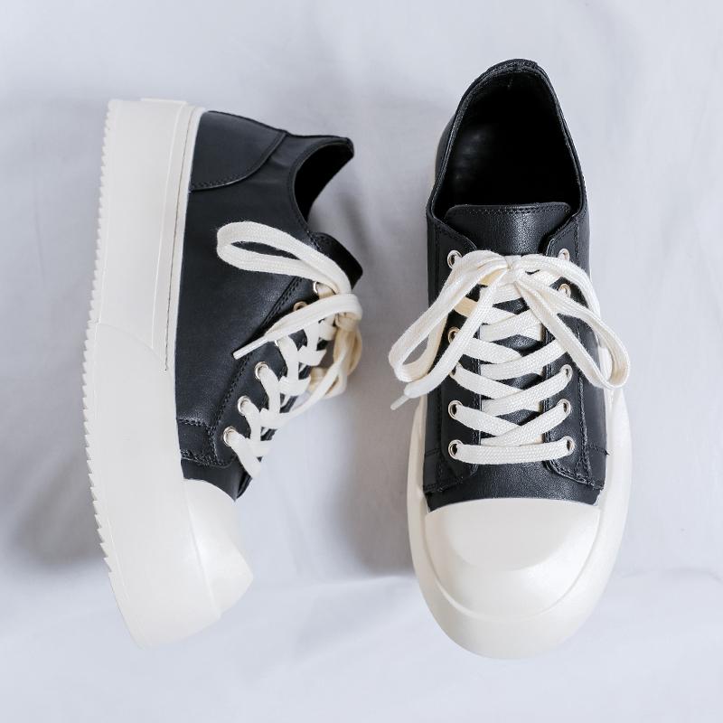 2025 British Style Leather Men's Casual Shoes Luxury Brand Vulcanize Shoes High Quality Thick Bottom Comfy Man Skateboard Shoes